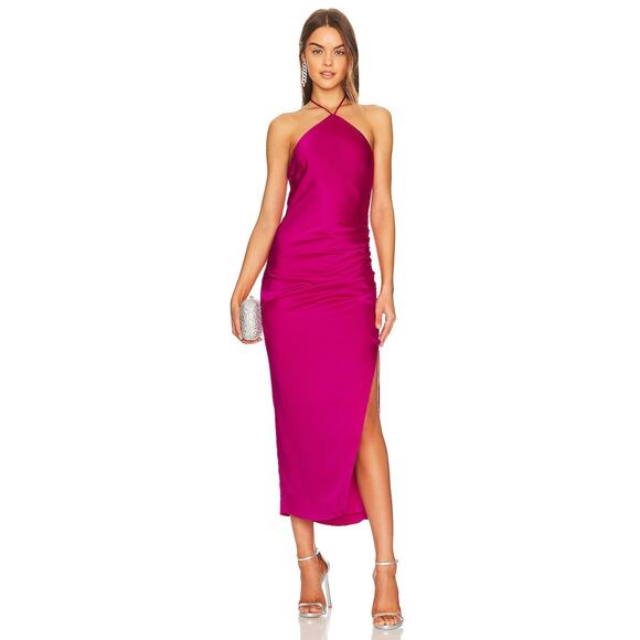 Simkhai Hansel Satin Midi Dress Halter Formal Party Cocktail Gala Guest Size 0 - Picture 2 of 14